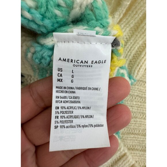 American Eagle Fair Isle oversized chunky‎ knit mock neck sweater mint sz L - Picture 6 of 7